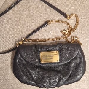 Marc Jacobs Black Leather Crossbody Bag with Gold Chain